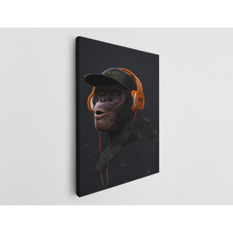 " Swag Monkey With Headphones ", 36" H x 24" W x 1" D