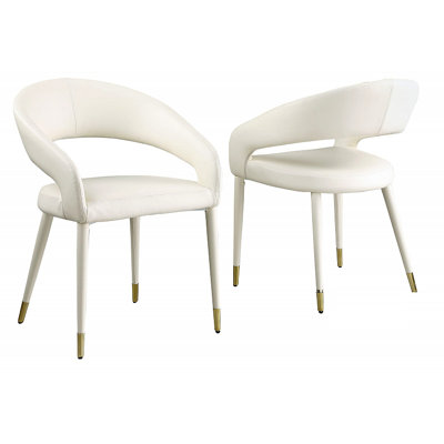 Modern Faux Leather Dining Chair  Wooden Legs With Accent Tips