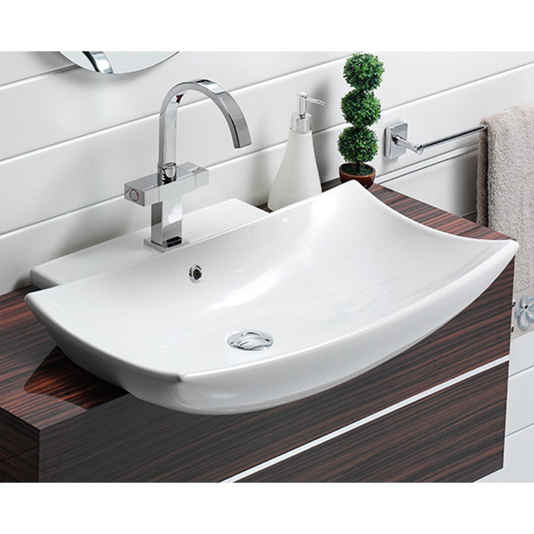 CeraStyle By Nameeks Bella B 19.7'' Glossy White Ceramic Rectangular Bathroom Sink with Overflow