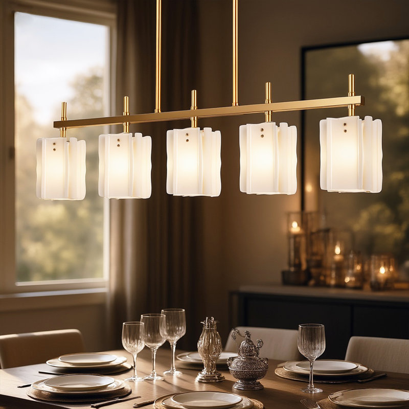 Lustre linéaire moderne à 5 lumières à intensité variable pour îlot de cuisine, Doré