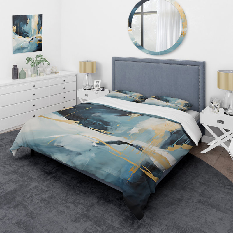 Ensemble de housse de couette abstrait et doré 4, Housse de couette pour très grand lit et 2 très 