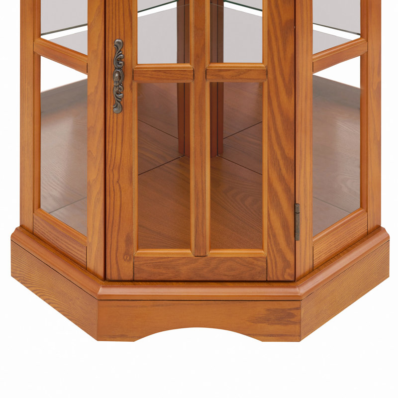 Cabinet d'angle avec 5 tablettes et système d'éclairage (ampoule E26 non incluse), Oak