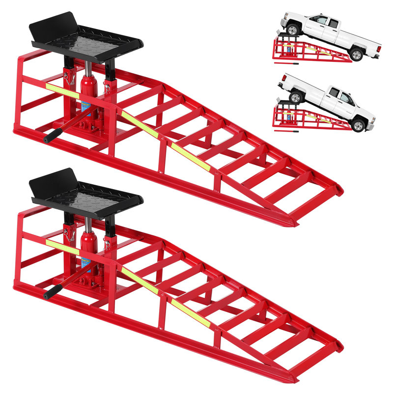 2-Pack Low-Profile Hydraulic Car Ramps, 11,000 Lbs Capacity, 9.8"-16.2" Lift Height for Home Garage, Red+Black