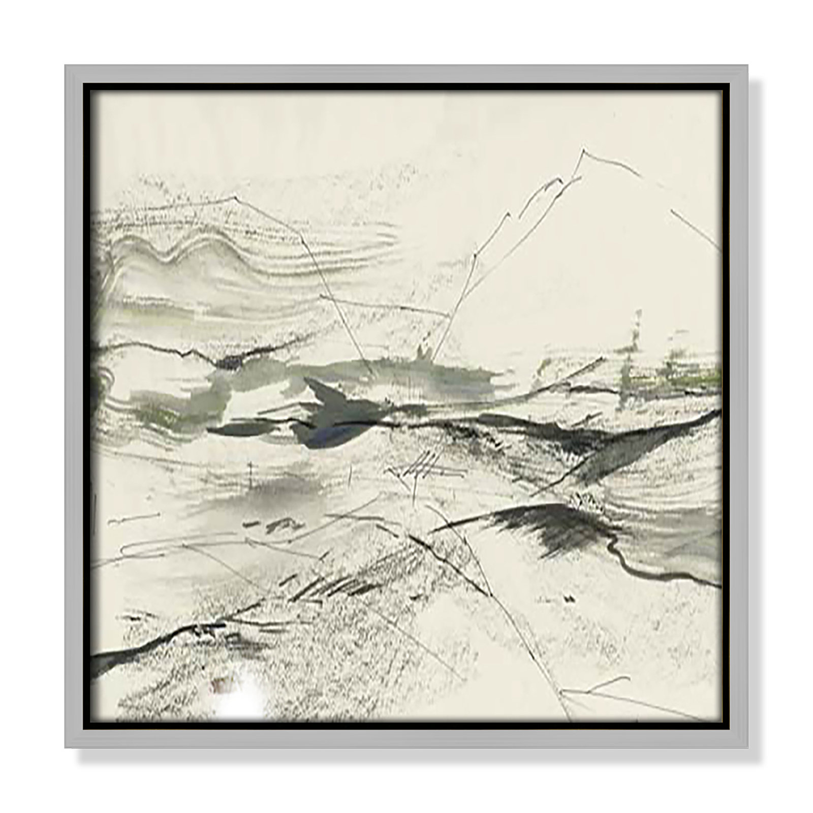 Green Sketches, 13.5" H x 13.5" W x 2" D, Silver Floater Framed