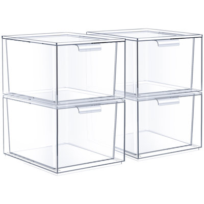  4 Pack Clear Stackable Acrylic Kitchen and Bathroom Drawer Organizers