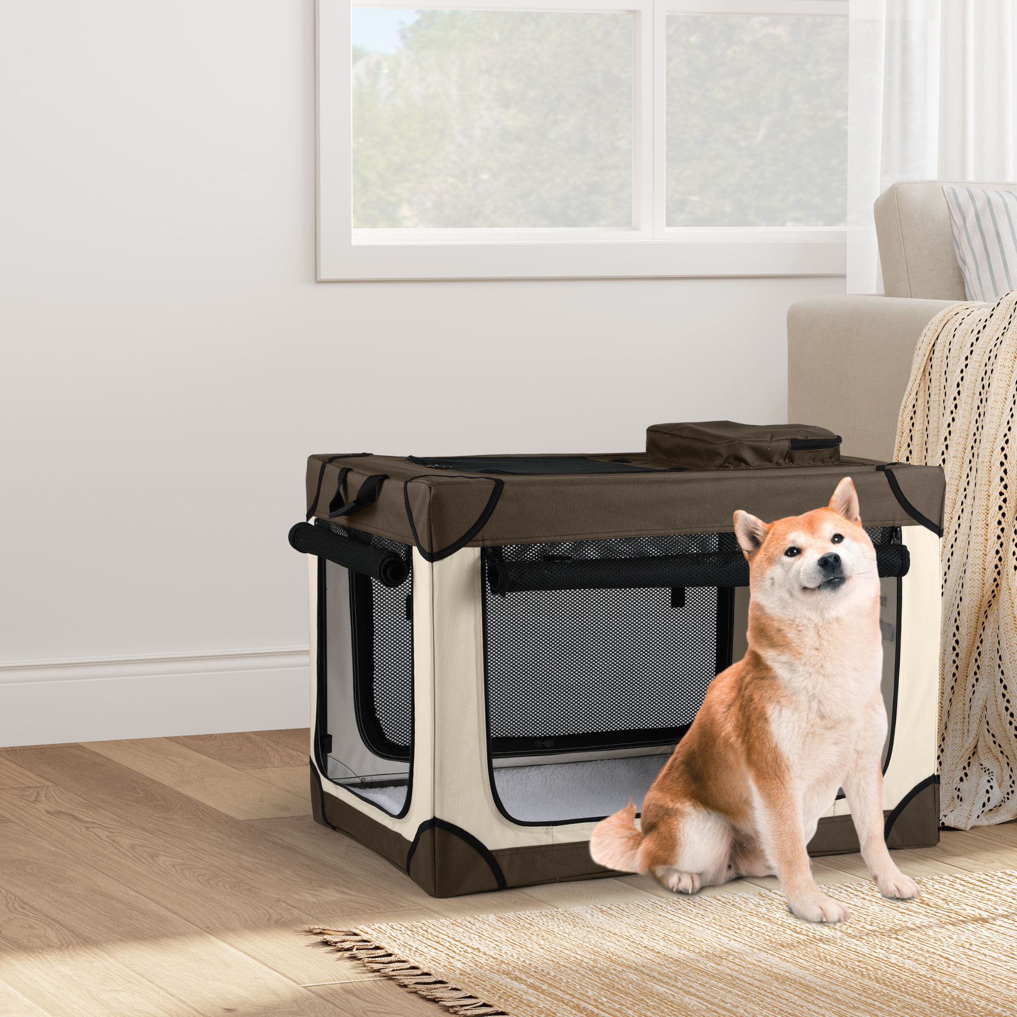 Tucker Murphy Pet™ Folding Soft Dog Crate, 4-Door Portable Travel Dog ...