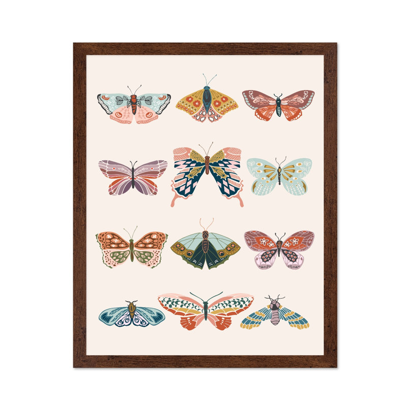 Papillons No1, Affiche, H 12 po x l 16 po, Encadrement brun