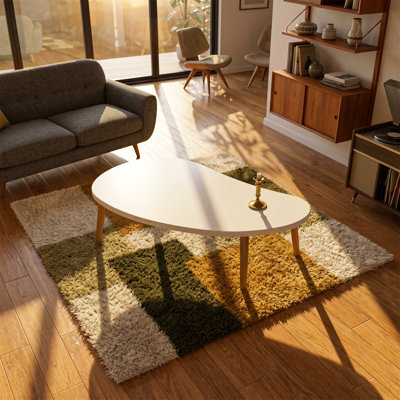 Table basse en forme de mangue, 4 pieds ronds, structure en bois, bois naturel