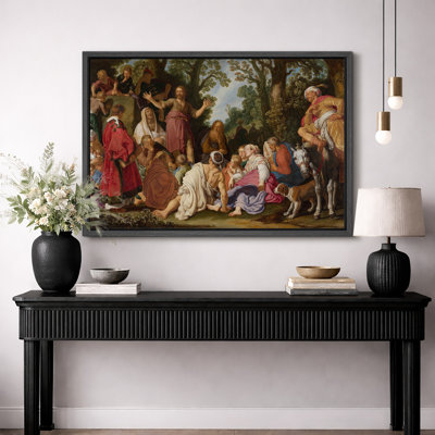 Jesus Teaching the Crowd Biblical Artwork, Living Room Pictures, Framed Canvas Giclee Print Wall Art.