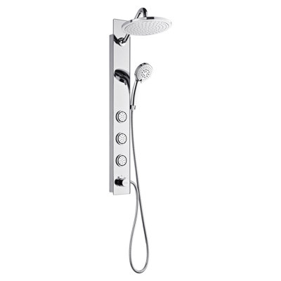 FORNO ACQUA AcquaSPA Shower Panel with SensoTEMP, Mirrored Stainless Steel Finish, Overhead Rainfall Shower, Handheld Shower Head, Body Jets, 2.5 GPM Flow Rate