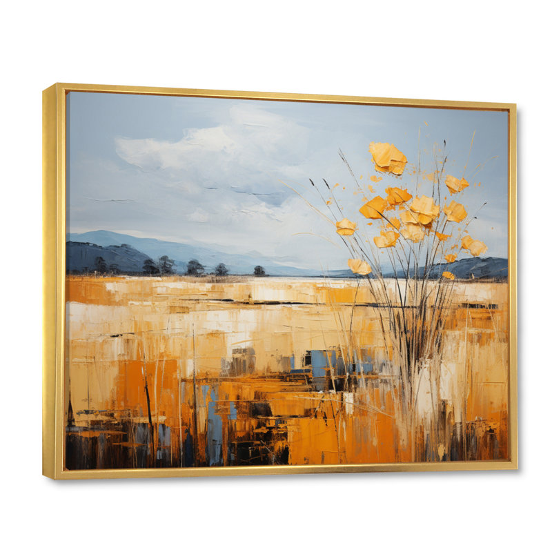 Jaune bleu audacieux, ciel et prairies dorées - impression, H 30 po x l 40 po x P 1,5 po, Cadre flottant doré