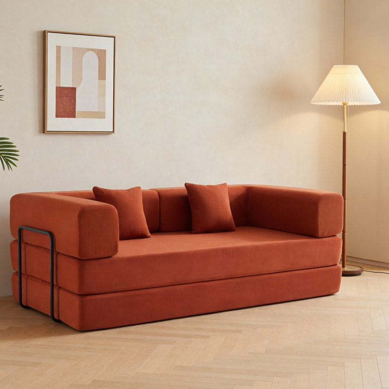 Canapé-lit convertible avec coussin cylindrique, canapé-lit pliant en velours côtelé avec cadre de forme fixe pour le salon et la chambre à coucher