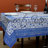 Cotton Block Print Floral Tablecloth Rectangle Blue White-1984957048
