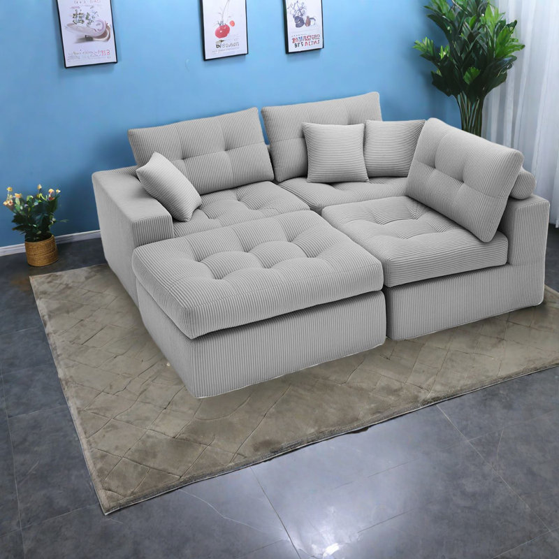 Compression Sectionals Corduroy 113 Inch Modern L Shaped Home Seating