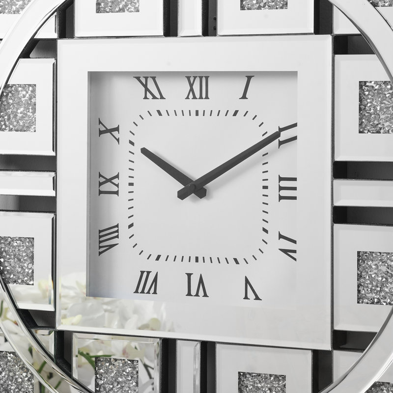 Horloge murale en miroir et fausses pierres précieuses