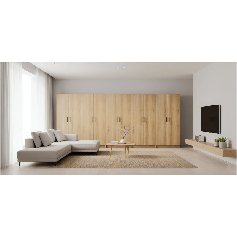 Armoire de rangement polyvalente en chêne Modex avec tablettes réglables et portes à fermeture douce pour une organisation polyvalente