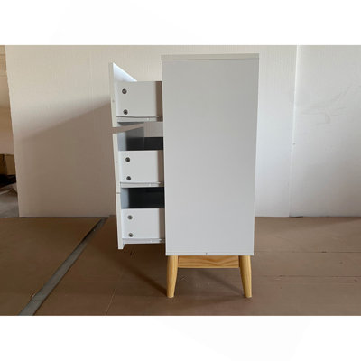 Nordic Style 3-Drawer Storage Cabinet, Modern White Chest of Drawers with Rose Gold Handles & Solid Wood Base, Small Space Organizer for Office, Kids