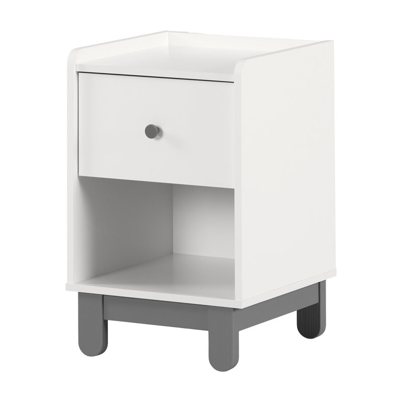 Soft Gray and White 1-Drawer Scandinavian Nightstand