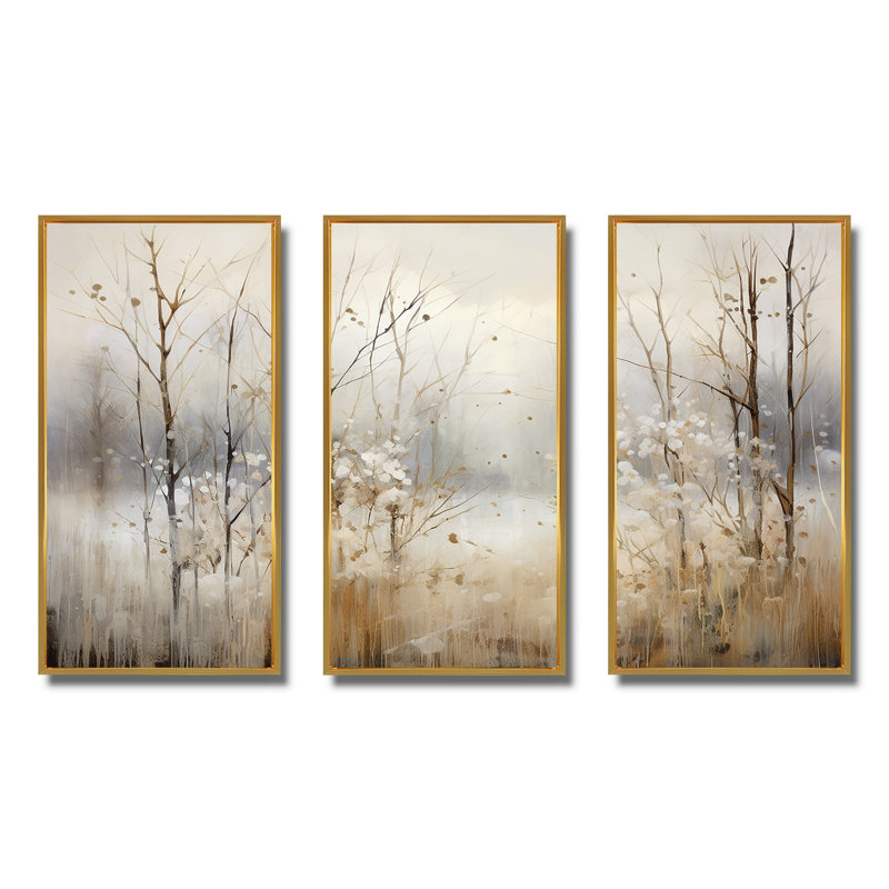 «Winter Meadow View Calmness II», art mural prairie, Cadre flottant doré, H 40 po x l 60 po x P 1 po