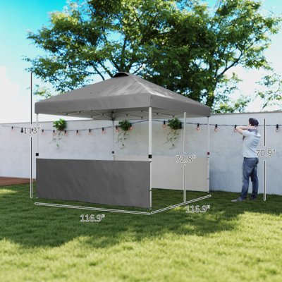 Auvent 10 'x 10' avec 2 demi-parois latérales, abri soleil UV50 +, tentes pour fêtes, hauteur réglable, avec sac de transport à roulettes et 4 sacs de sable pour l'extérieur, le jardin, le gris foncé