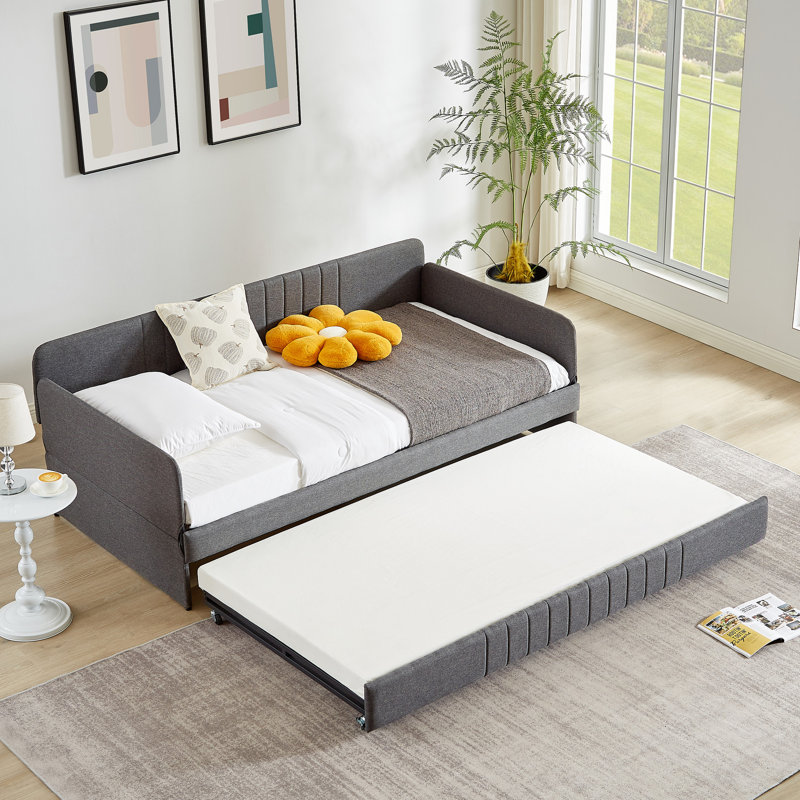 Grey Twin Size Daybed With Trundle, Iron Frame Bed For A Modern And Relaxing Living Space Stylish Quiet Room