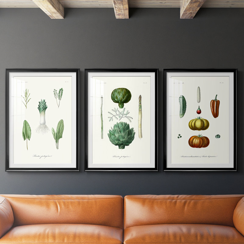 Variétés de fruits et légumes I - Impression encadrée sur mesure de qualité supérieure - 3 pièces, H 27 po x l 39 po, Noir