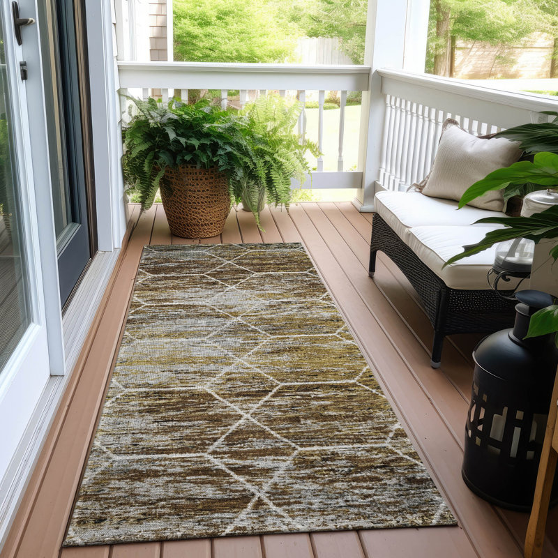 Tapis intérieur / extérieur brun lavable à la machine Xhevrie, Tapis de couloir 2 pi 3 po x 7 pi 6 po