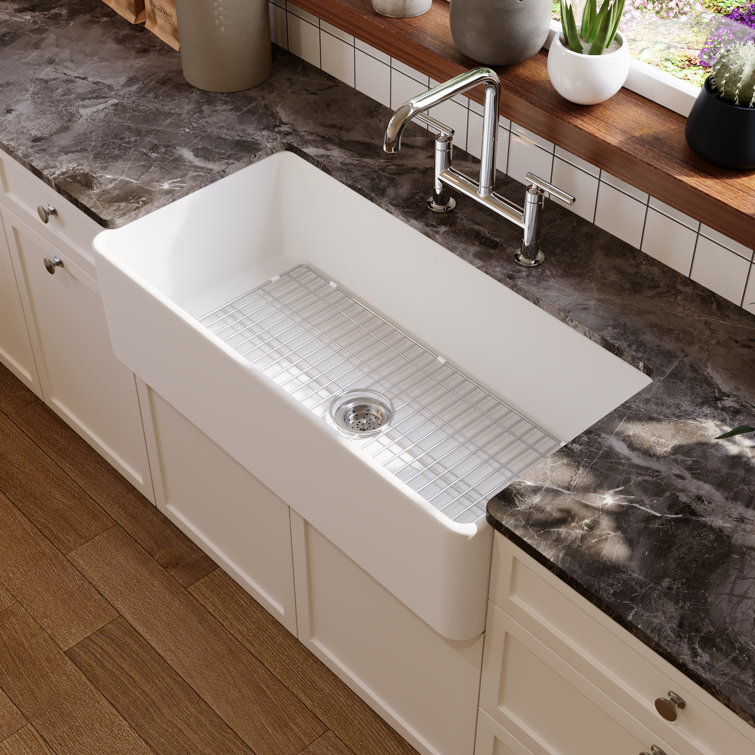 Grove 36" L X 18" W Fireclay Rectangular Single Bowl Farmhouse Kitchen Sink with Grid and Strainer