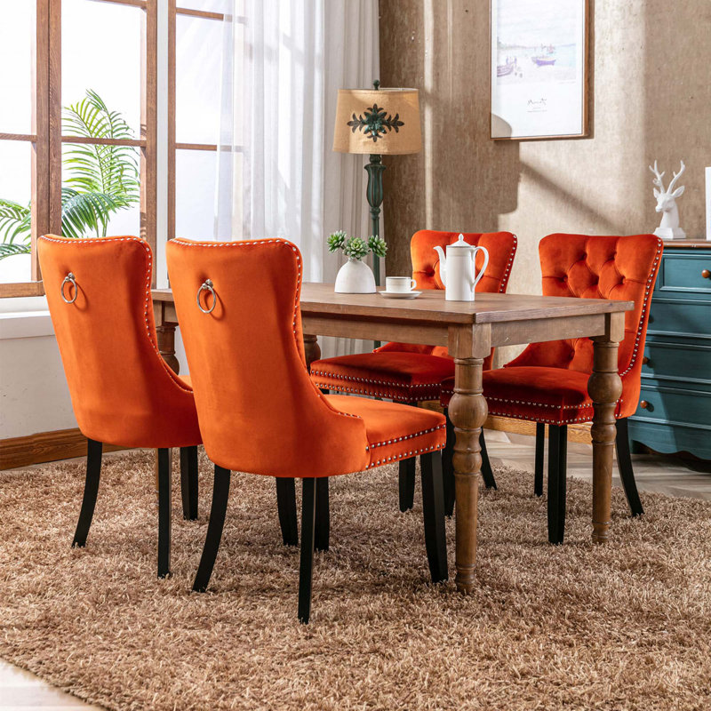 Gaje Velvet Side Chair, Black, Orange