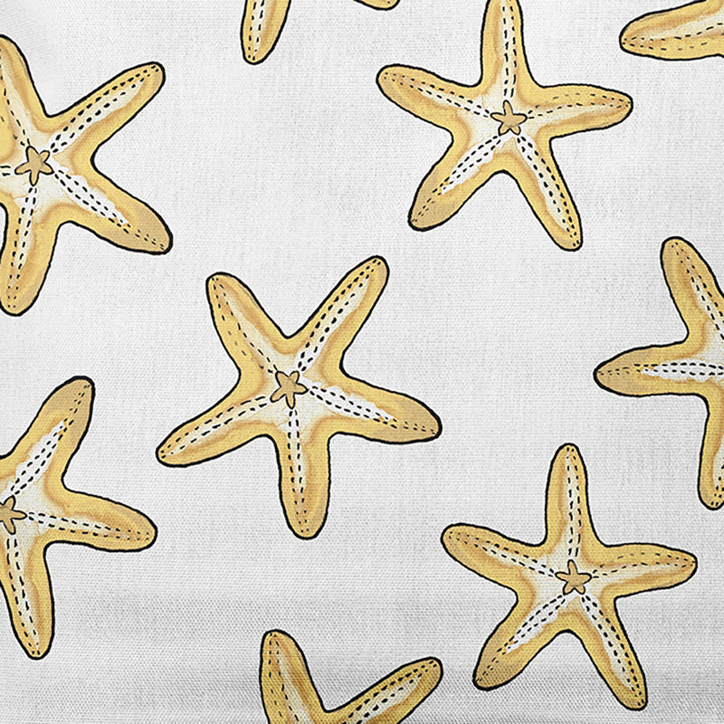 Beach Vacation Starfish Print Outdoor Square Pillow Cover & Insert, 20"x20", White/Gold