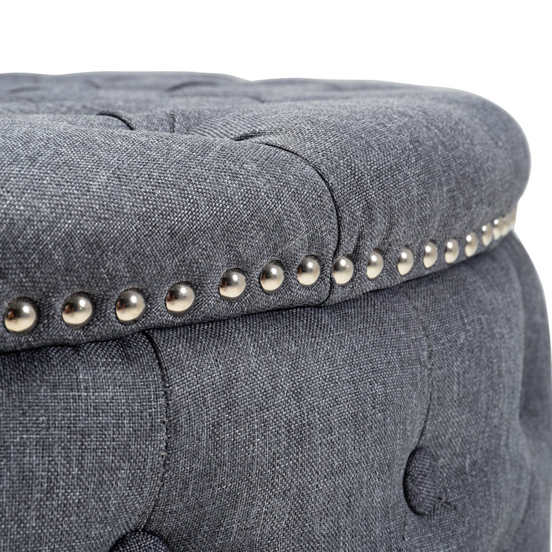 75cm Wide Cylinder No Pattern Footstool Ottoman, Dark Grey