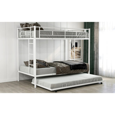 Twin Over Bunk Bed With Trundle In White - Functional Bedroom Addition Modern Piece