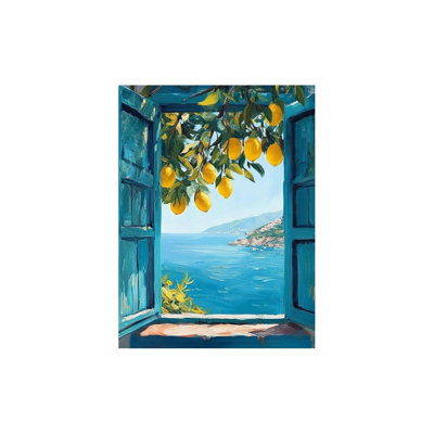Lemon Tree And Seascape Window View Theme, Unframed Wall Art, 16 X 20