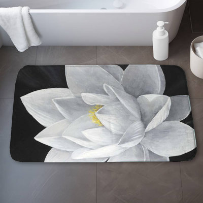 Overhead view of a lotus flower Bath Mat with Non-Slip Backing - Quick Dry Memory Foam Bathroom Rug - Absorbent - Modern Plush Spa-Style - Machine Washable