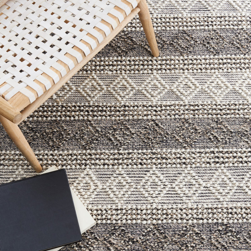 Tapis géométrique en laine et en coton tissé à la main Parsonsfield, Rond 6 pi
