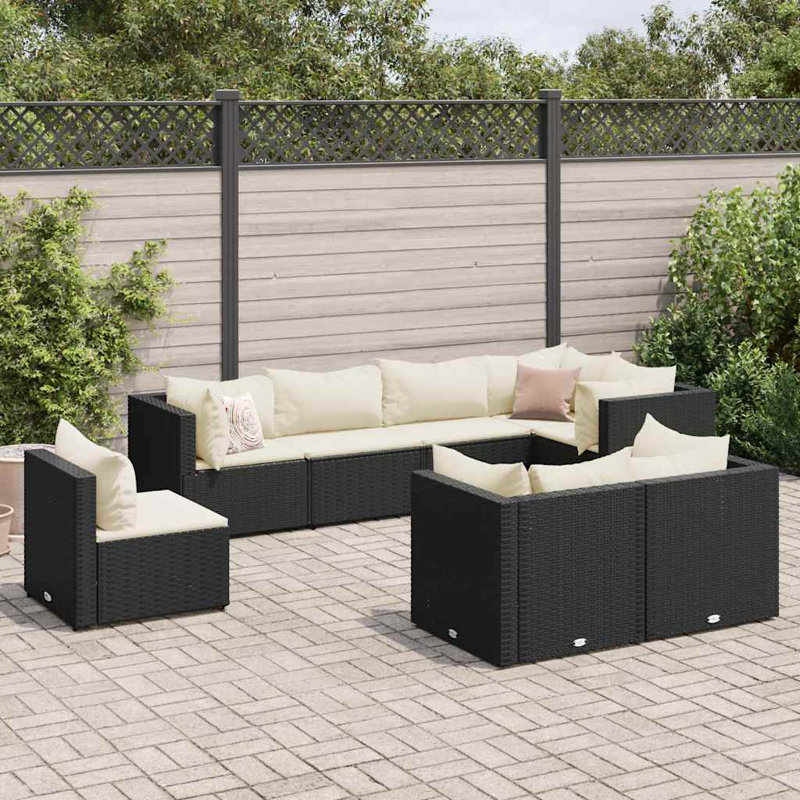Latitude Run® 8 Piece Patio Lounge Set With Cushions Poly Rattan, Cream White, Black