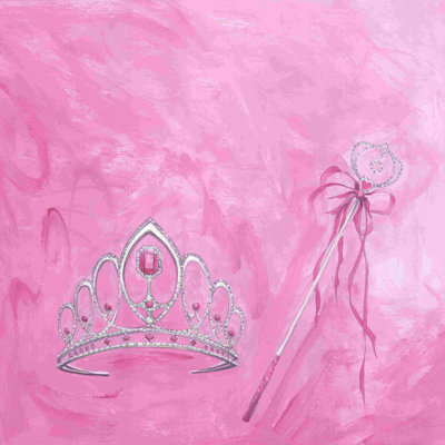 " Pink Watercolor Tiara And Wand "