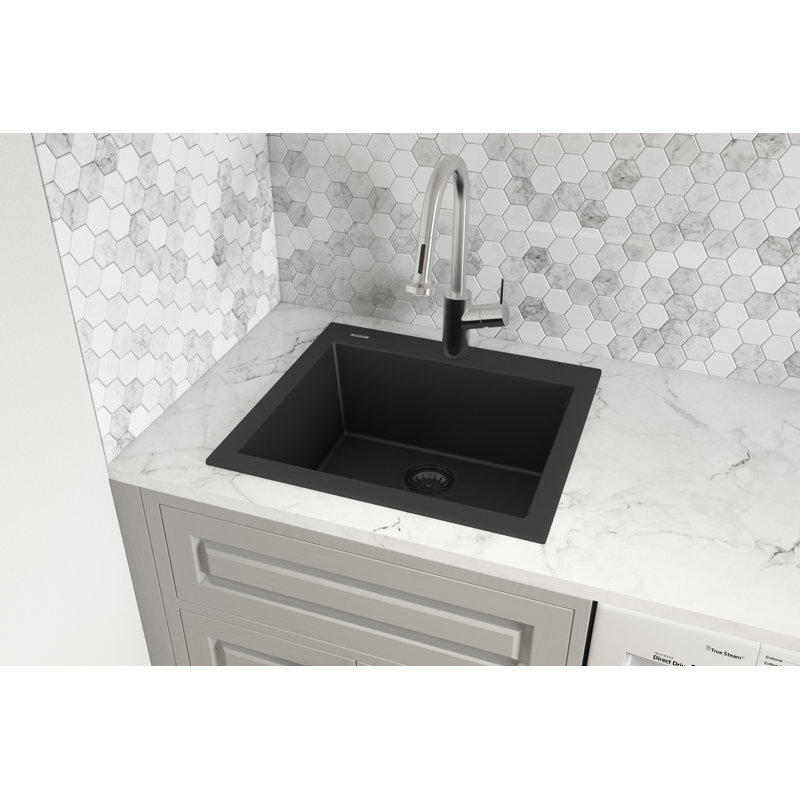 Évier de cuisine à montage sur cuve à montage sur comptoir en granite à montage sur plan et cuve à montage sur plan 23 x 20 po Ruvati - Noir minuit -