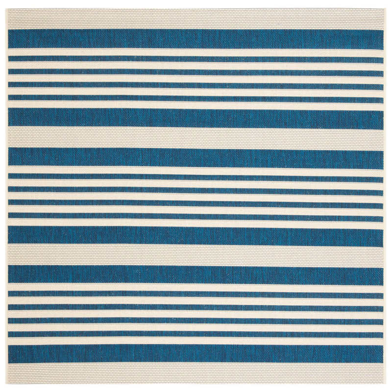 Arneshia Striped Navy/Beige Indoor / Outdoor Area Indoor/Outdoor Area Rug, Square 5'3"