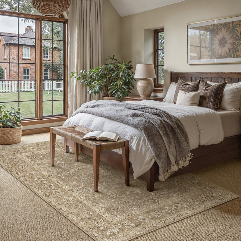 Sofia Vintage Washable Area Rug With Non-Slip Backing, Rectangle 9' x 12', Brown