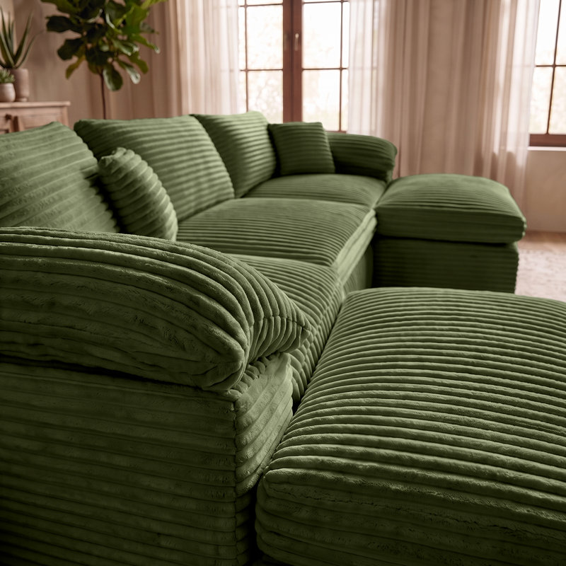 Canapé modulaire en velours côtelé 107 po U / L, Green