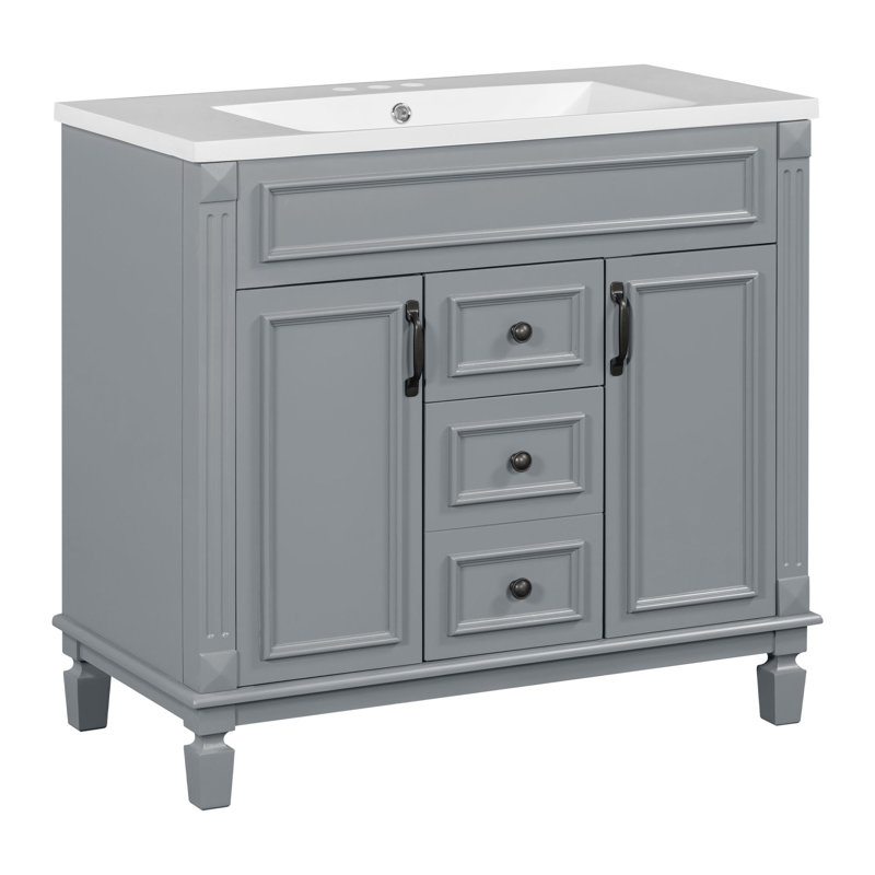 Meuble-lavabo 36 po avec lavabo et tiroirs 36 po, Gris, Noir, noir, noir, noir