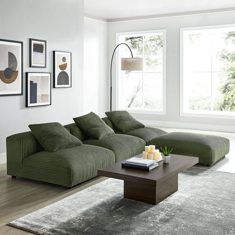 Solace 4-Piece Modular Upholstered Sectional Sofa, Fern Corduroy