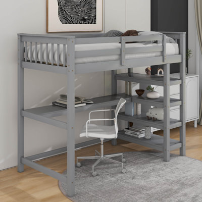Loft Bed With Under Desk And Bookcase Storage