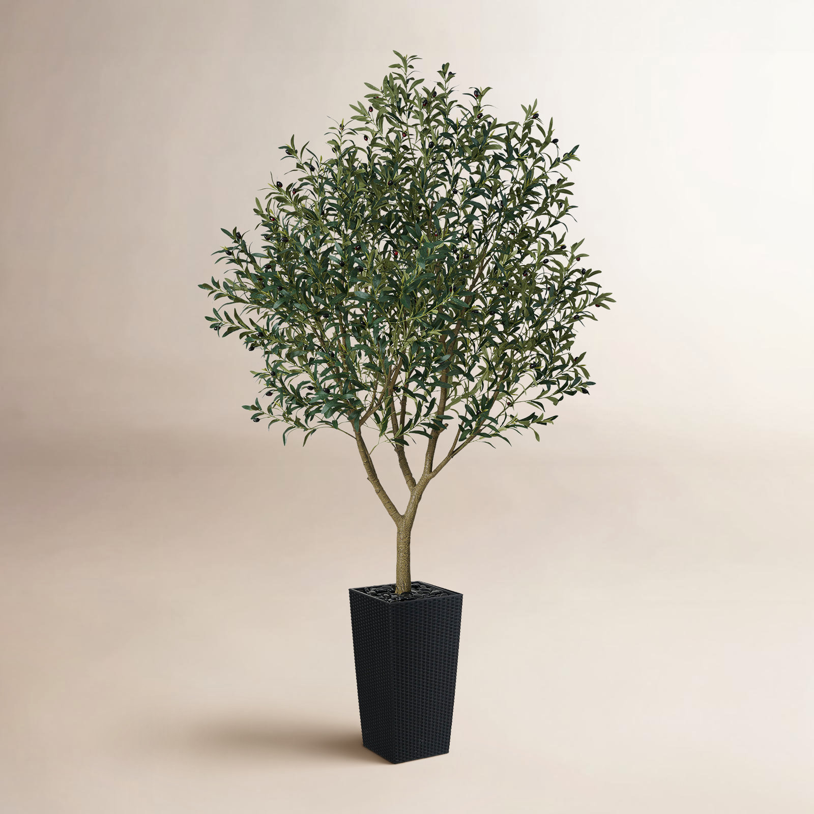 Altera UV Resistant Artificial Olive Tree for Indoor & Outdoor Decor, Large Plastic Base with Pebbles, Black