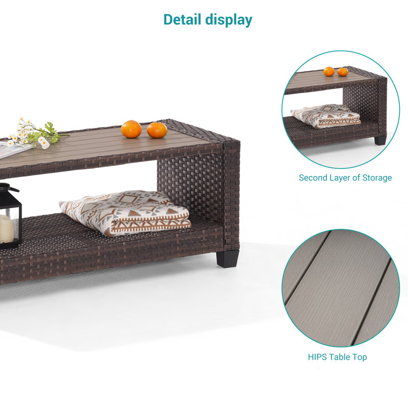 4 Piece Patio Conversation Set, Loveseat Sofa with Coffee Table, Brown, Gray