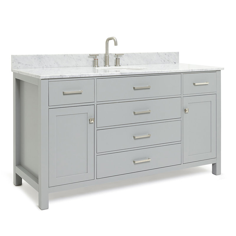 Meuble-lavabo simple 60 po avec plateau en marbre de Carrare Aberdeenshire, gris