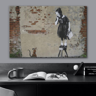 Banksy, Angleterre, Royaume-Uni, fille et souris, rat, graffiti et art urbain, art moderne sur toile