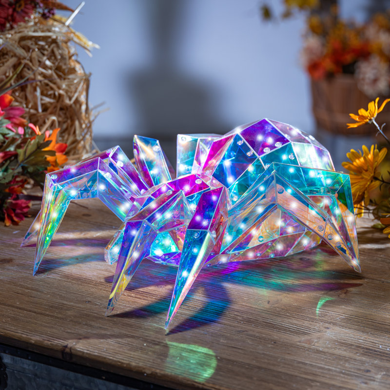 Spooky 13.78 Inch USB Electric Lighted Halloween Holographic Hanging Spider with Remote Control