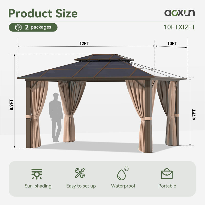Premium Outdoor Aluminum Frame Gazebo, 107.09" H x 142.91" W x 117.3" D